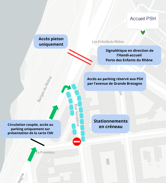 Plan des stationnements PMR - Parc Tête d'Or